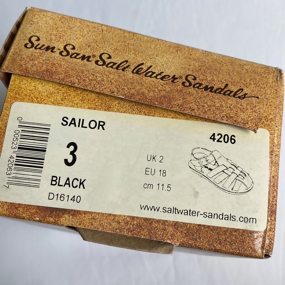 SUN-SAN Sailor Salt Water Sandals Black Size 18 EU 3 US Leather New In Box NWT - Picture 11 of 11